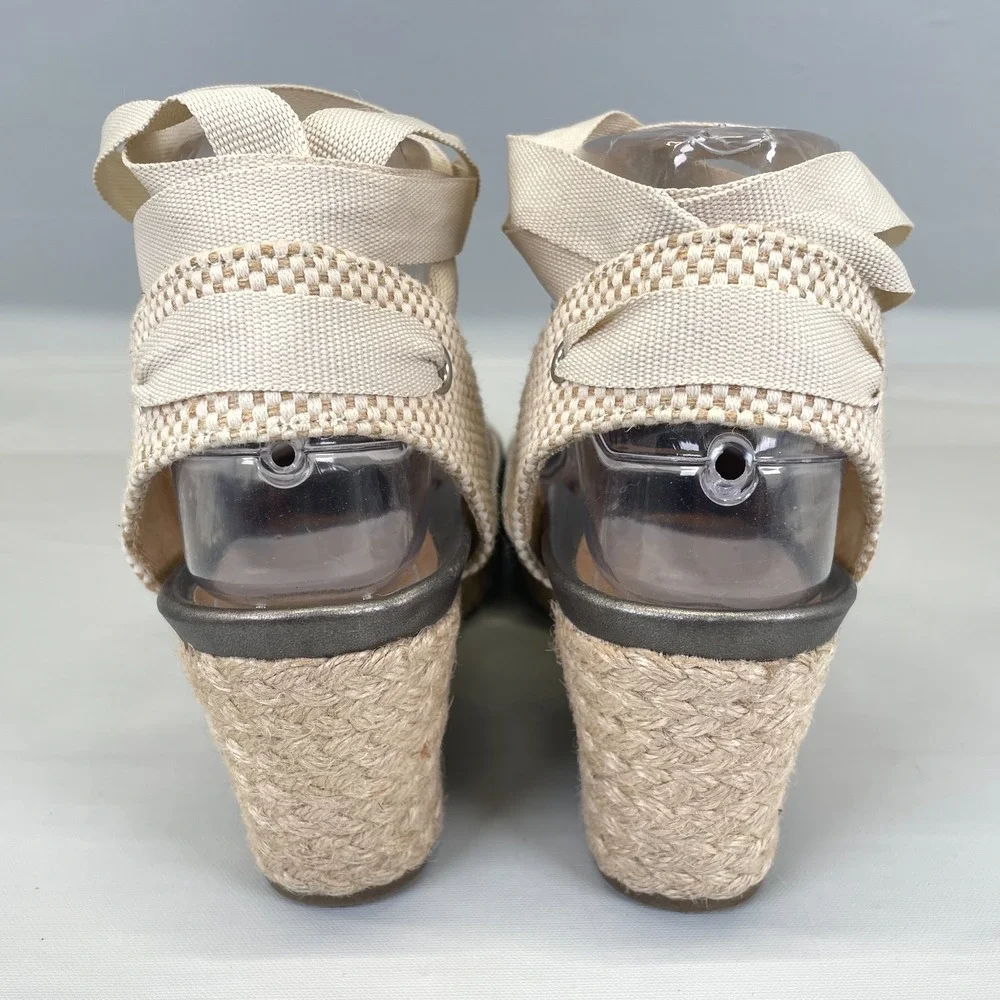 Vionic Maris Espadrille Wedge Sandals Womens Size 6.5 Wide Gray Leather Shoes